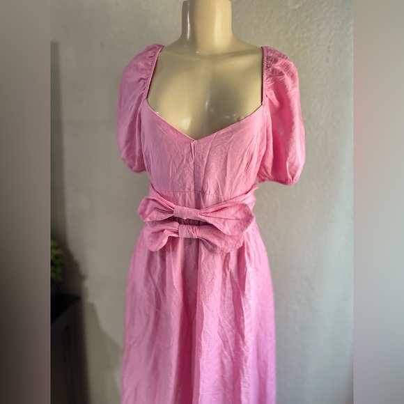 Blu pepper Pink Front Bow Sweetheart Neckline Midi Dress size L NWT - Picture 3 of 15